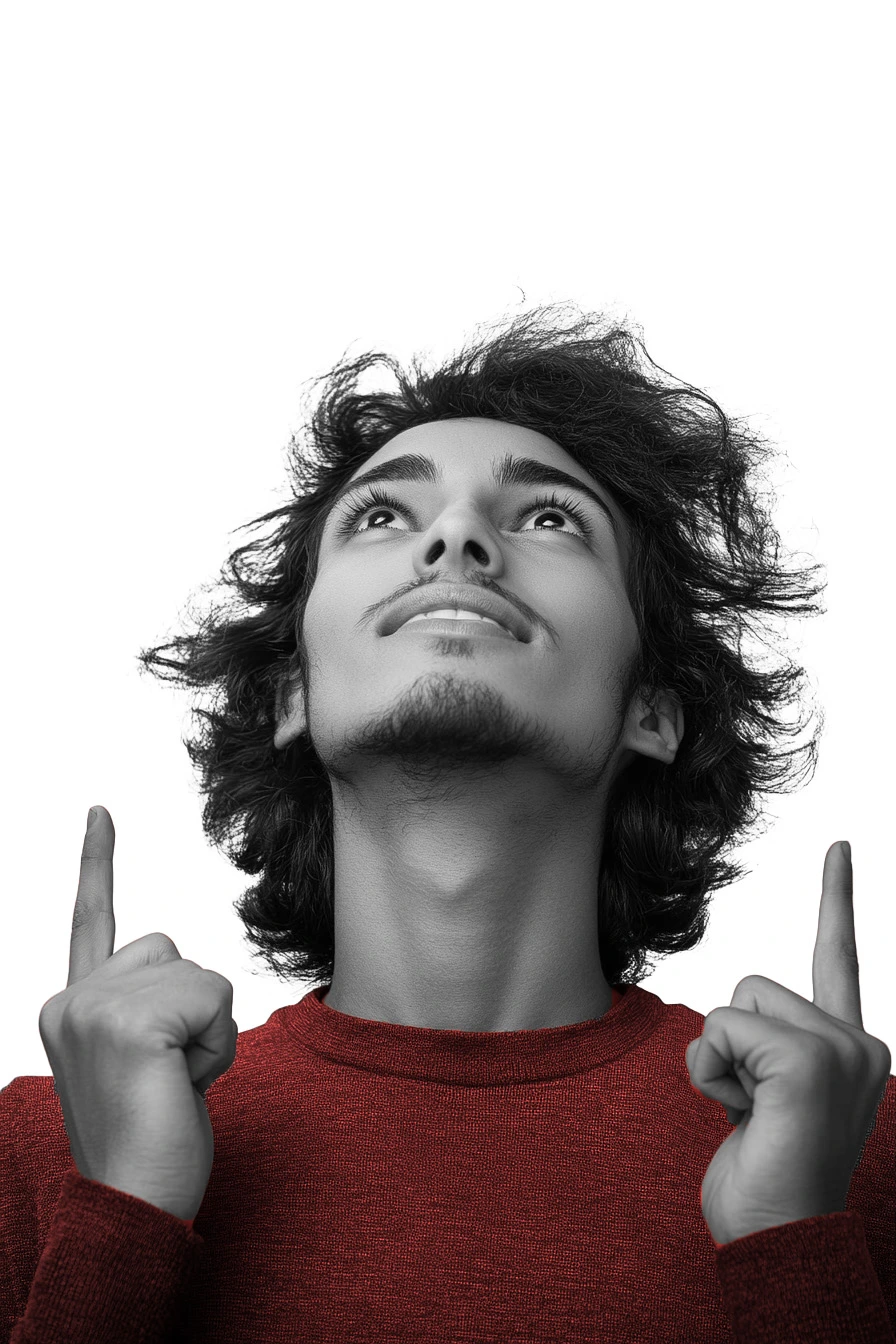 Man pointing up to results